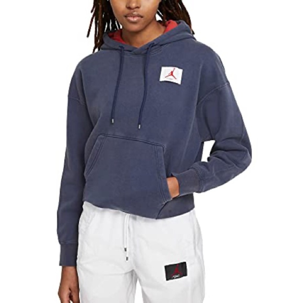 NEW Jordan Cropped Hoodie Loose Fit in Navy/Red